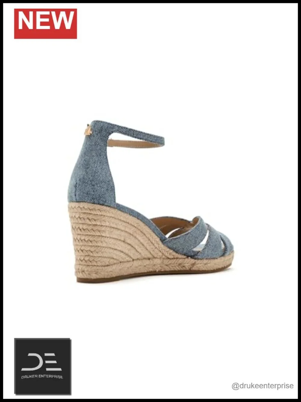 LRL Nellie Espadrille Wedge Sandals Denim Jute Ankle Strap